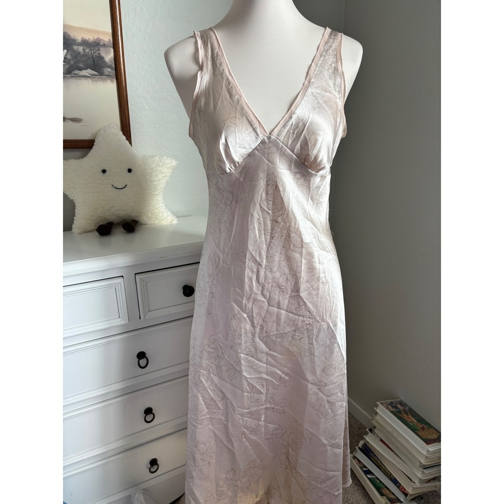 Floral Satin Slip Dress Pink Rose Midi V-Neck Jones New York Small
